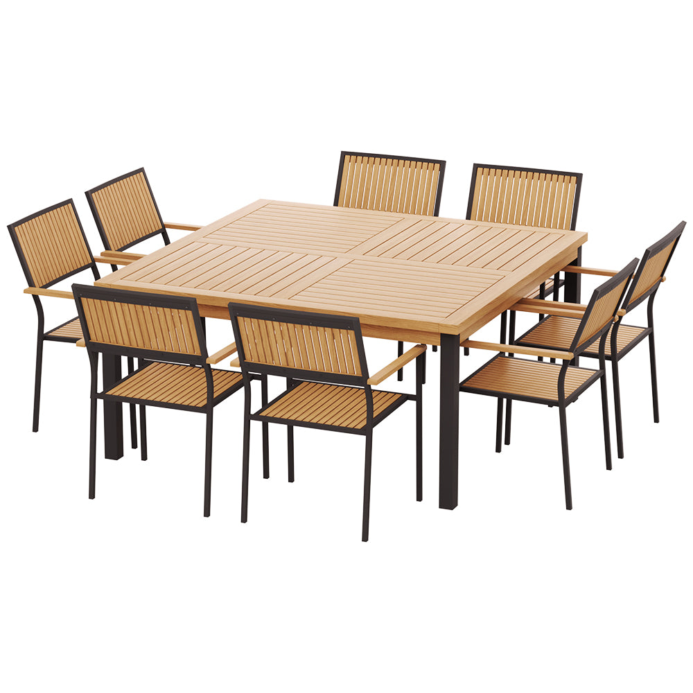 Gardeon 9 Piece Wooden Outdoor Dining Set Table and 8 Chairs