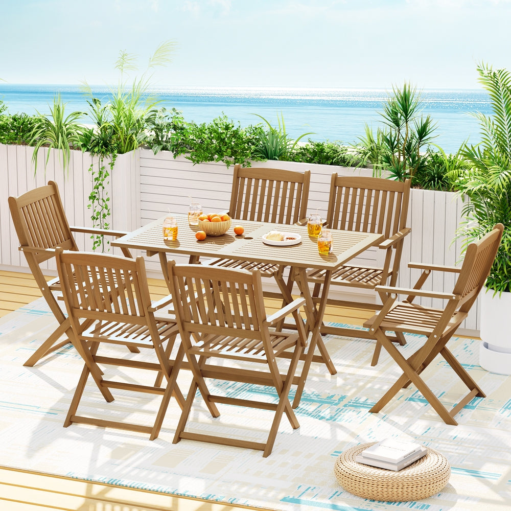 Gardeon 7 Piece Outdoor Dining Set Wooden Table and Chairs Foldable