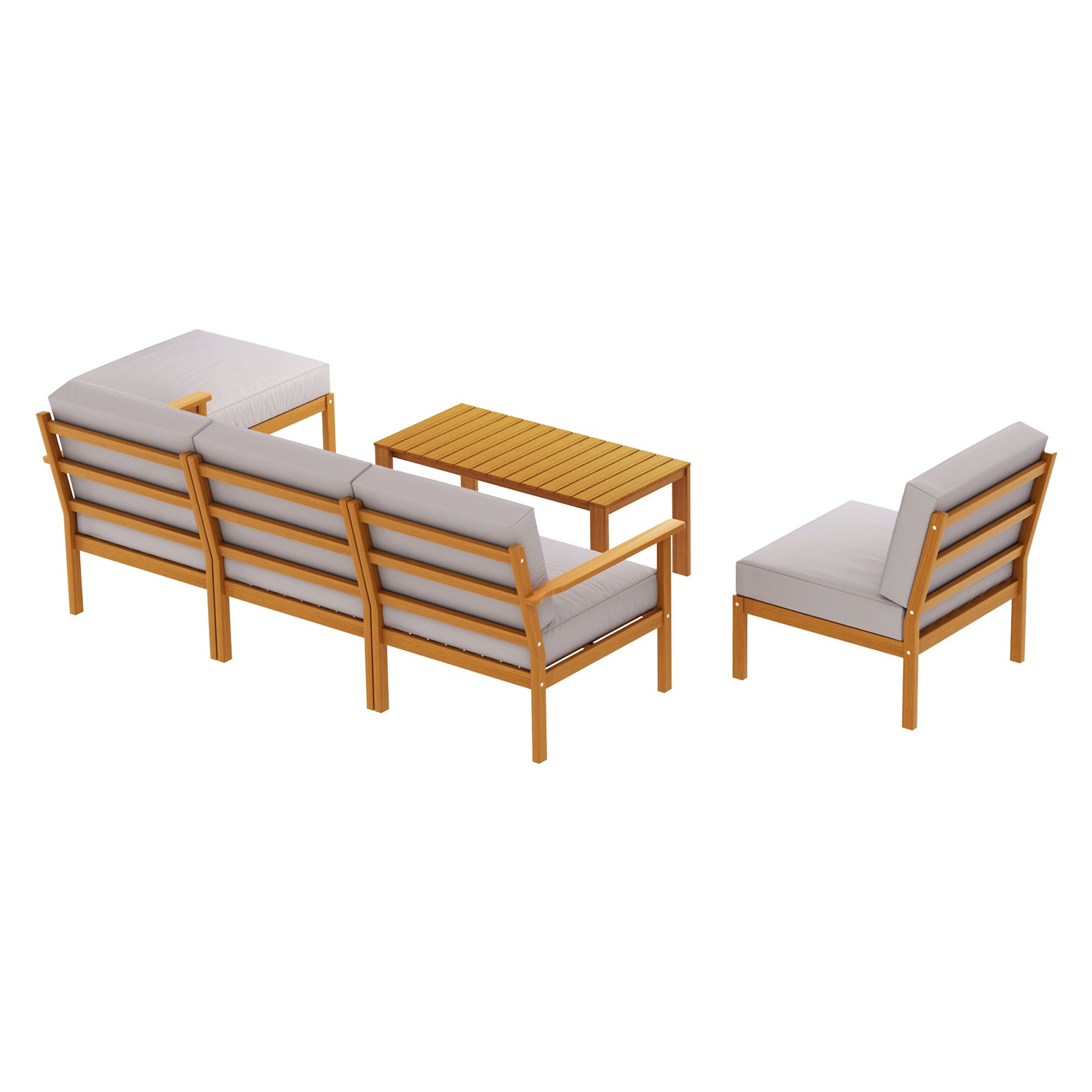 Gardeon 5-Seater Outdoor Lounge Set Acacia Wood Grey Cushions