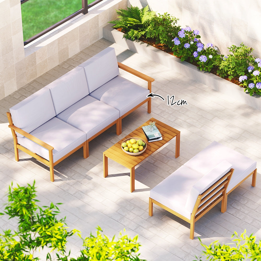 Gardeon 5-Seater Outdoor Lounge Set Acacia Wood Grey Cushions