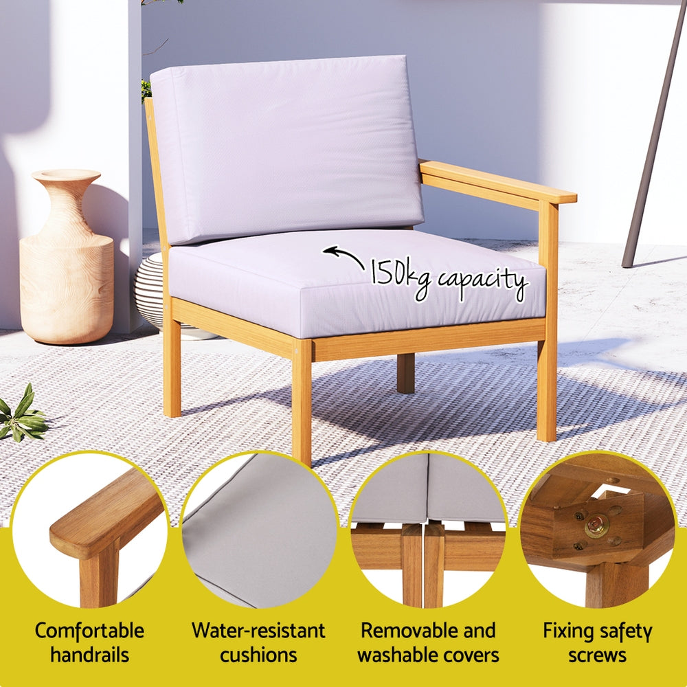 Gardeon 5-Seater Outdoor Lounge Set Acacia Wood Grey Cushions