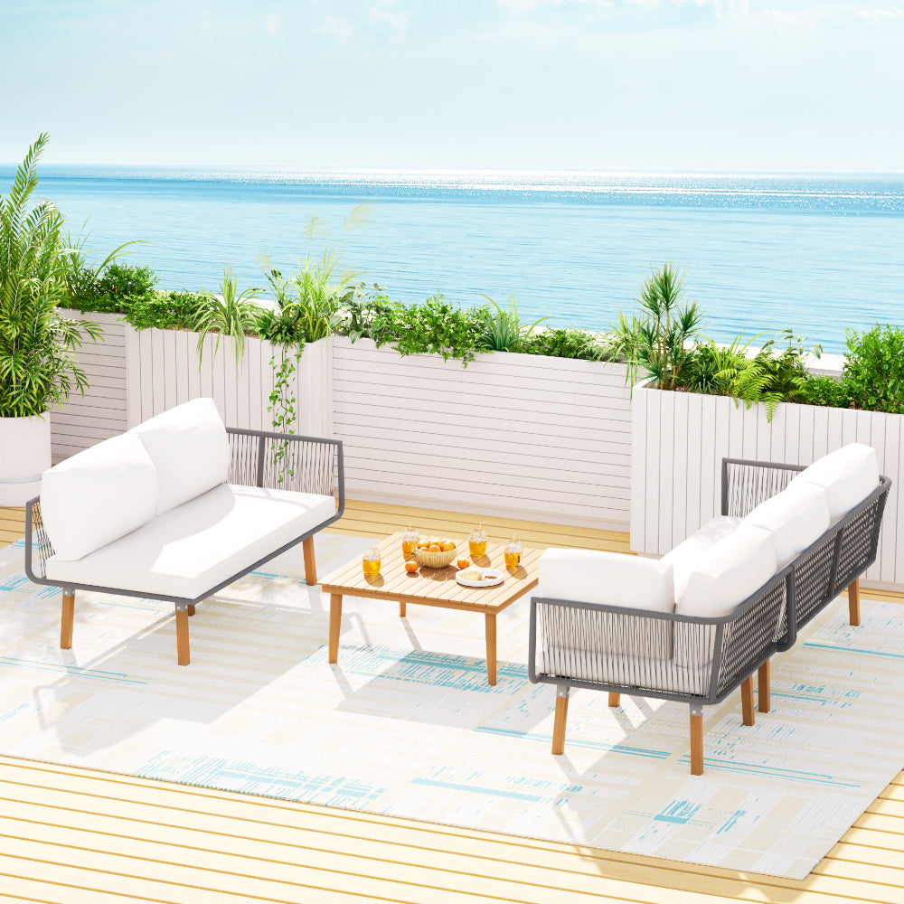 Gardeon 5-Seater Outdoor Sofa Set Aluminium Acacia Wood Dark Grey