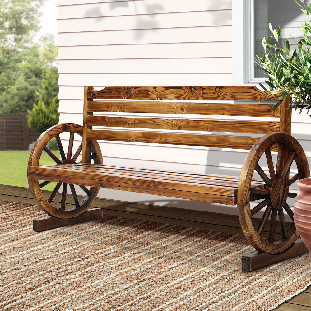 Gardeon 3-Seater Wagon Wheel Garden Bench Charcoal Brown