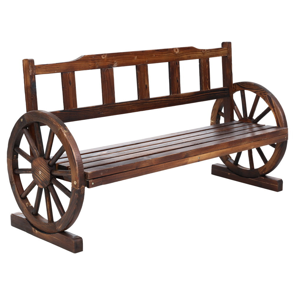 Gardeon 3-Seater Wagon Wheel Garden Bench Wooden Brown