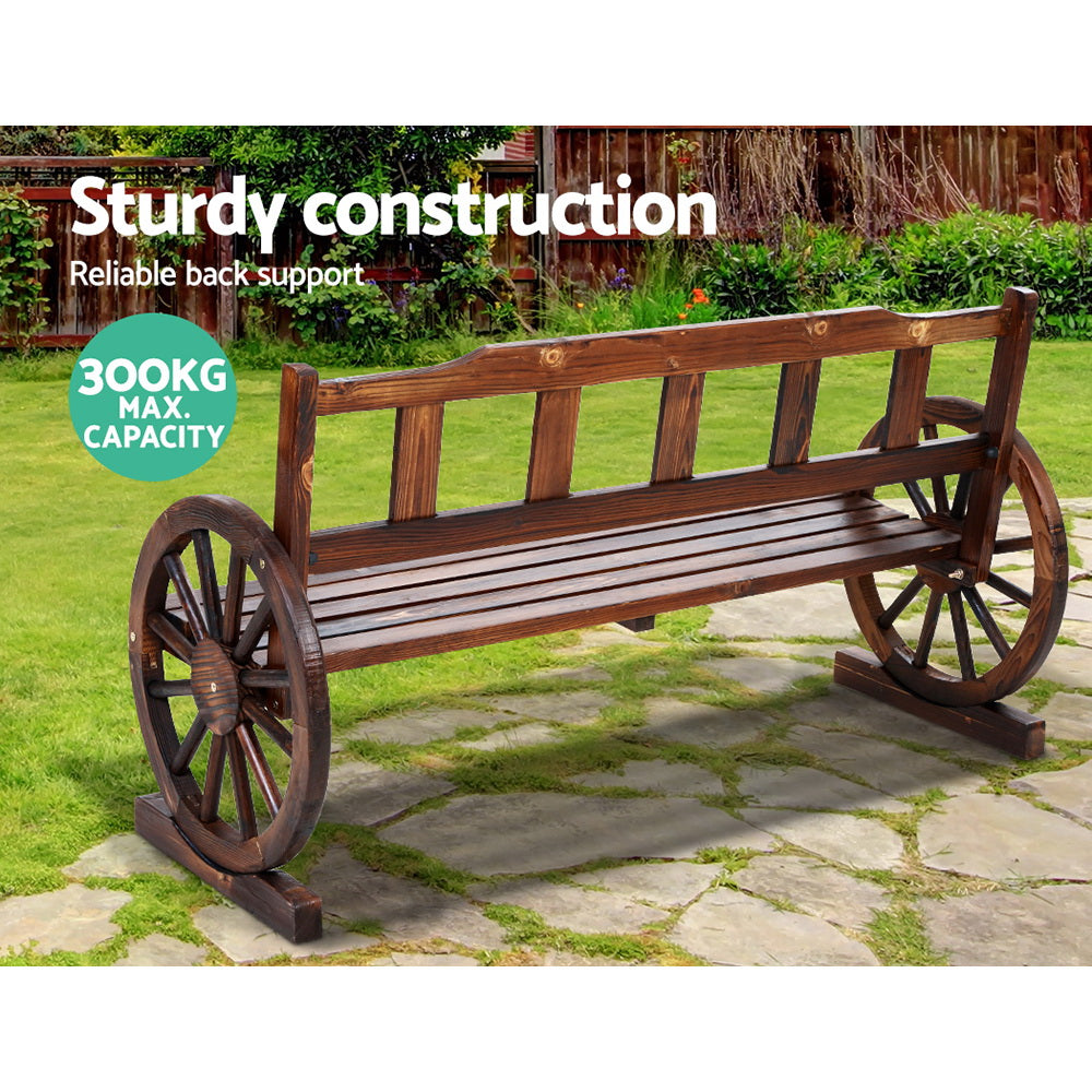 Gardeon 3-Seater Wagon Wheel Garden Bench Wooden Brown