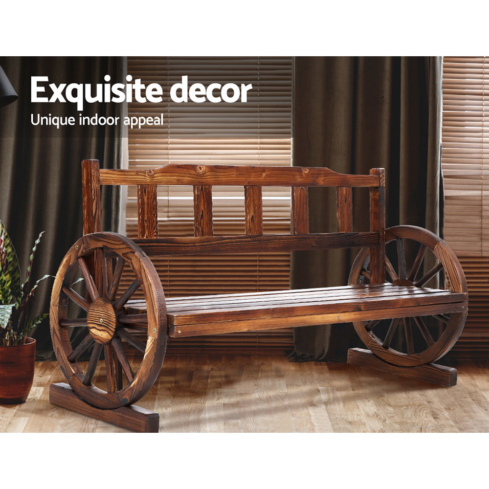 Gardeon 3-Seater Wagon Wheel Garden Bench Wooden Brown