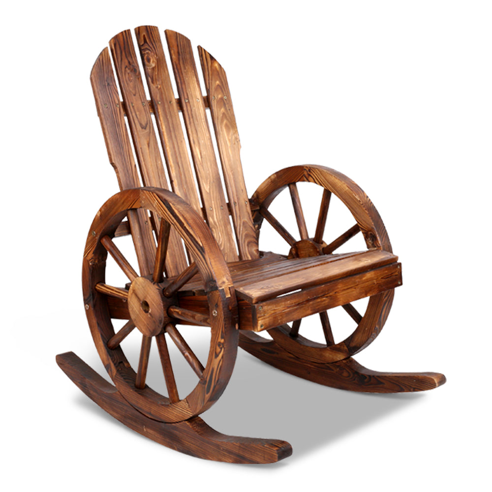 Gardeon Brown Wagon Wheels Rocking Chair Outdoor Furniture
