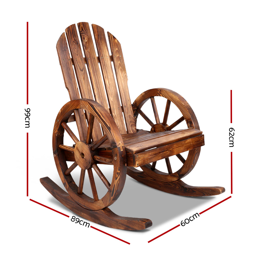 Gardeon Brown Wagon Wheels Rocking Chair Outdoor Furniture