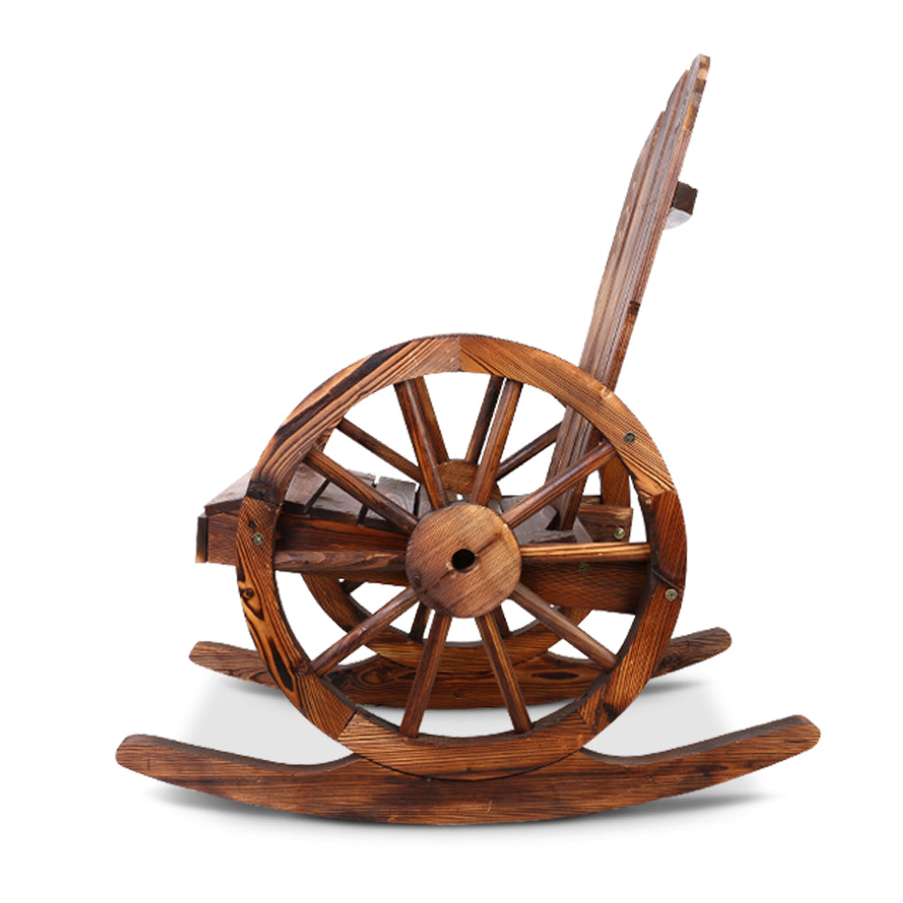 Gardeon Brown Wagon Wheels Rocking Chair Outdoor Furniture