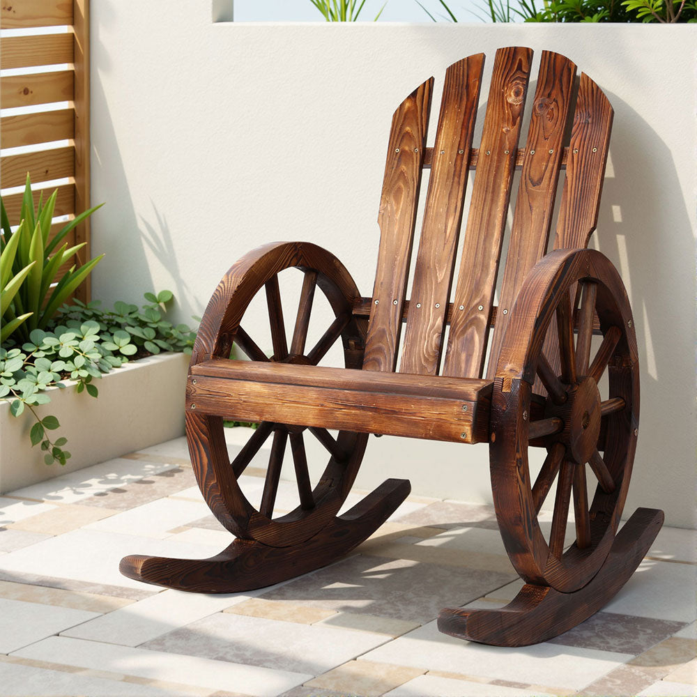 Gardeon Wagon Wheels Outdoor Rocking Chair - Brown