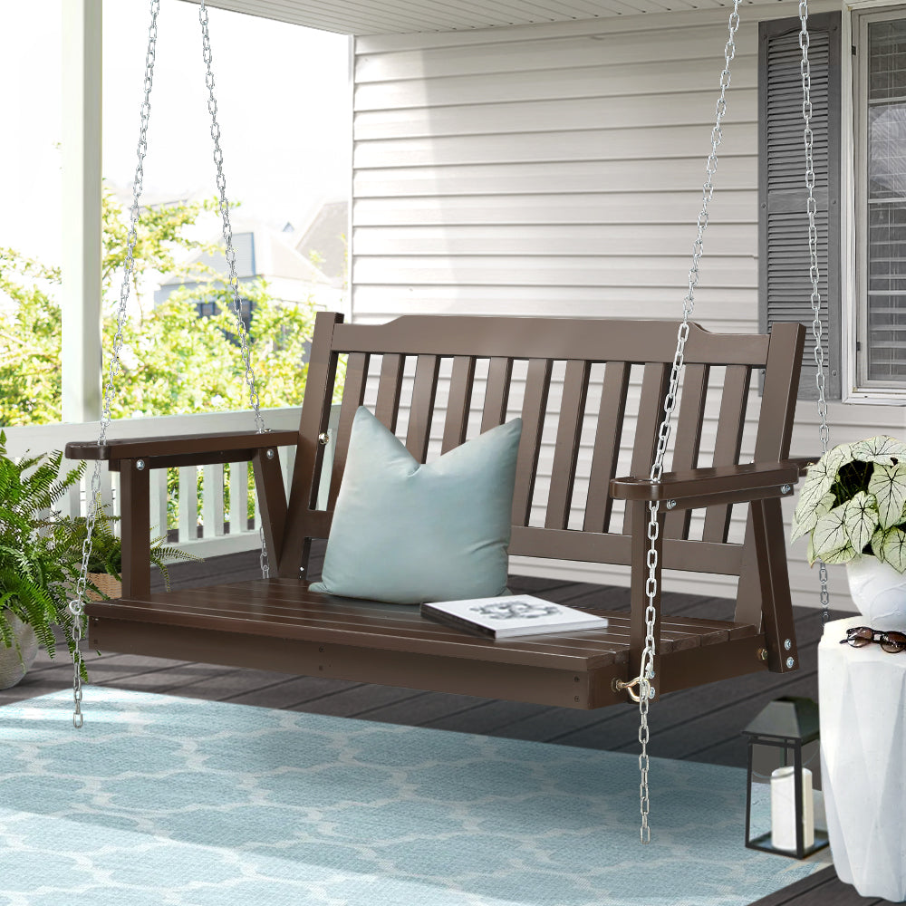 Gardeon Wooden Porch Swing Chair with Chain 2 Seat Brown