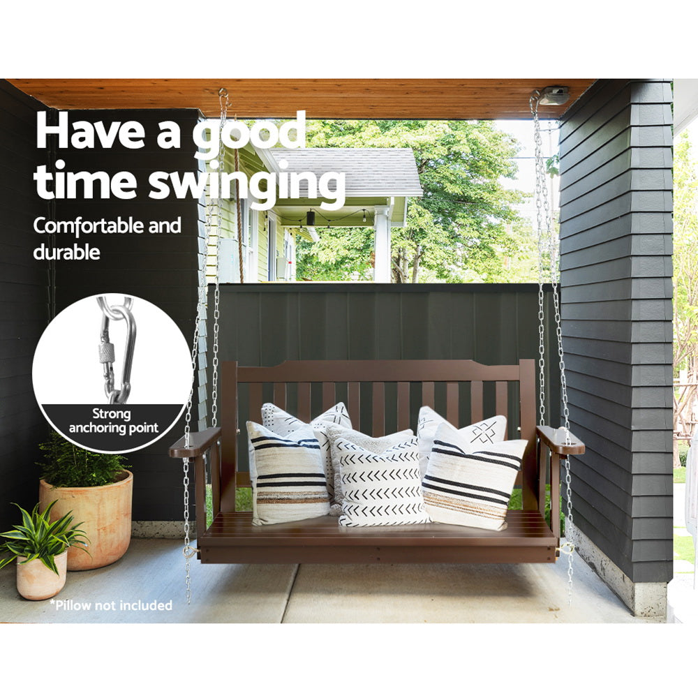 Gardeon 2-Seater Wooden Porch Swing Chair Brown