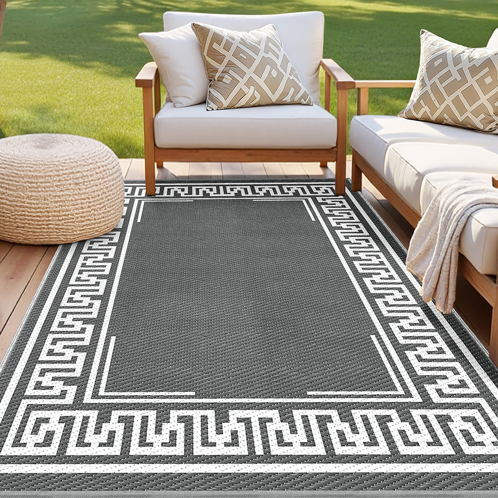 Gardeon Outdoor Rug 152x244cm Reversible Patio Mat Greek Key