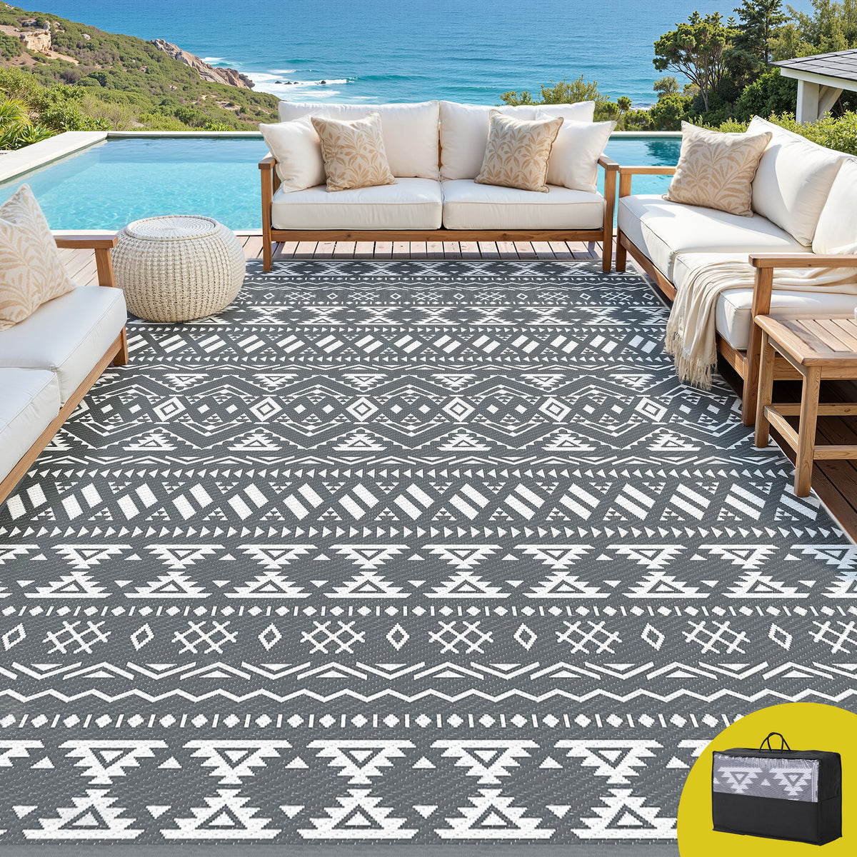 Gardeon Outdoor Rug 274x366cm Reversible Patio Mat