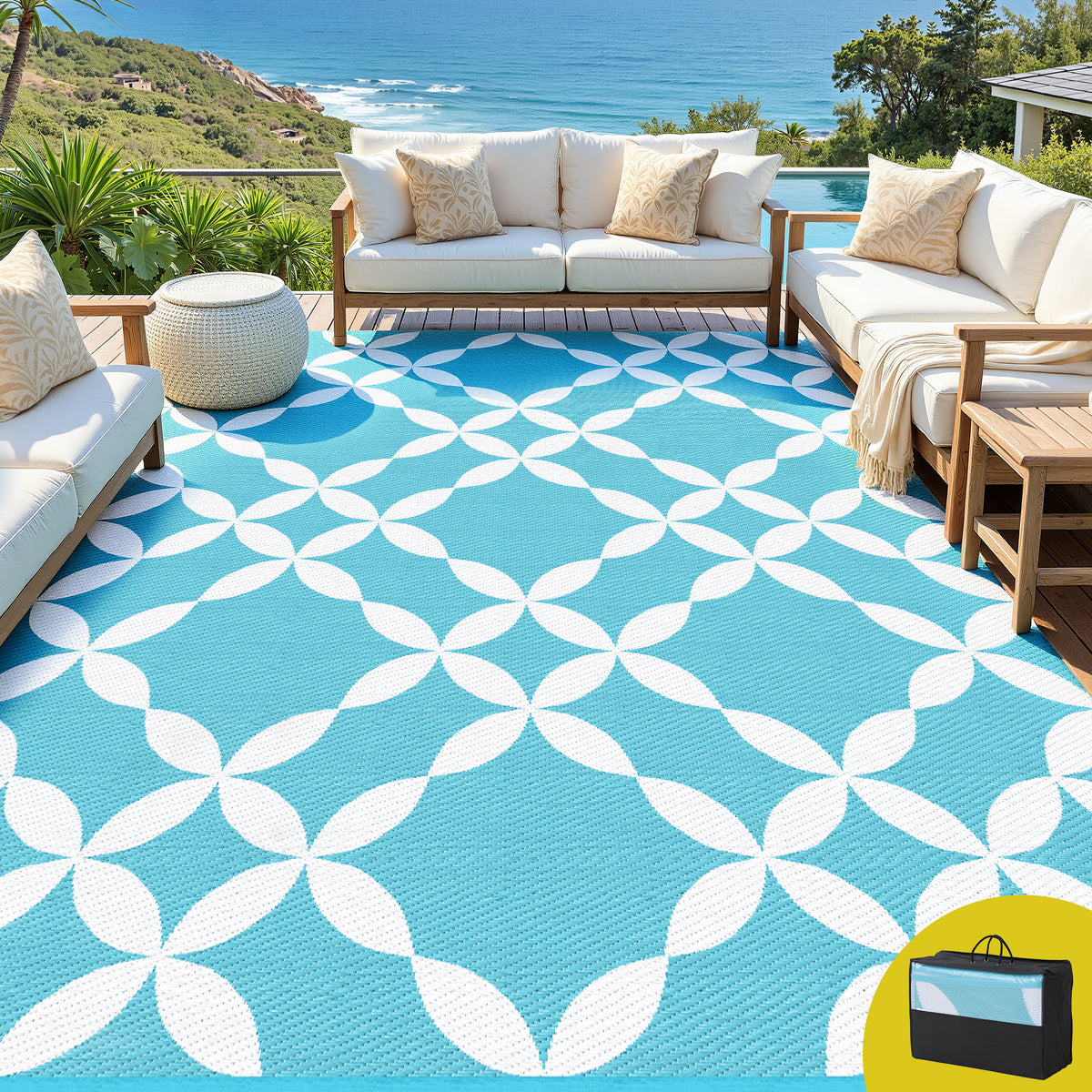 Gardeon Outdoor Rug 274x366cm Reversible Light Blue