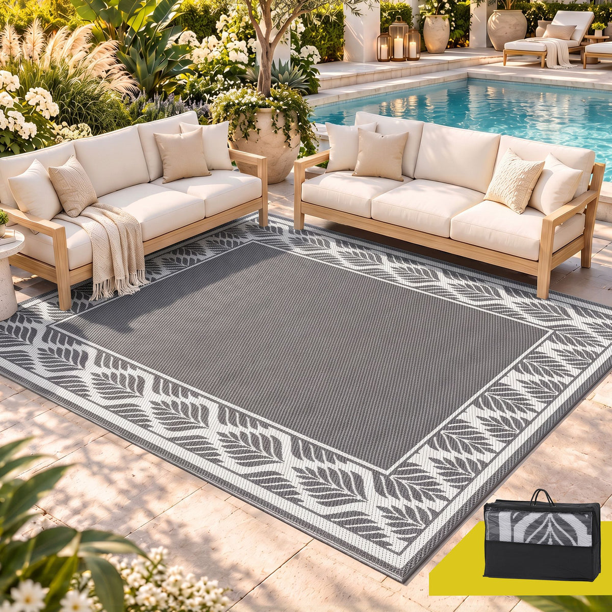 Gardeon Outdoor Rug Reversible 274x366cm Grey