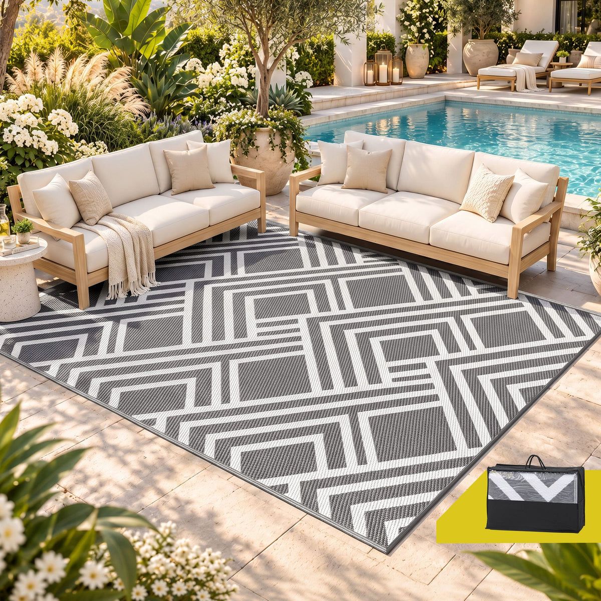 Gardeon Outdoor Rug 274x366cm Reversible Area Rug Grey