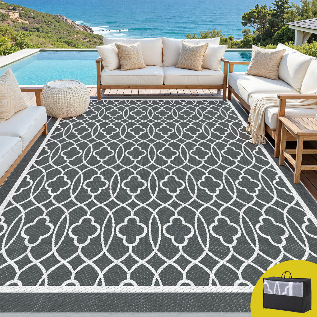 Gardeon Outdoor Rug 274x366cm Reversible Large Area Rug