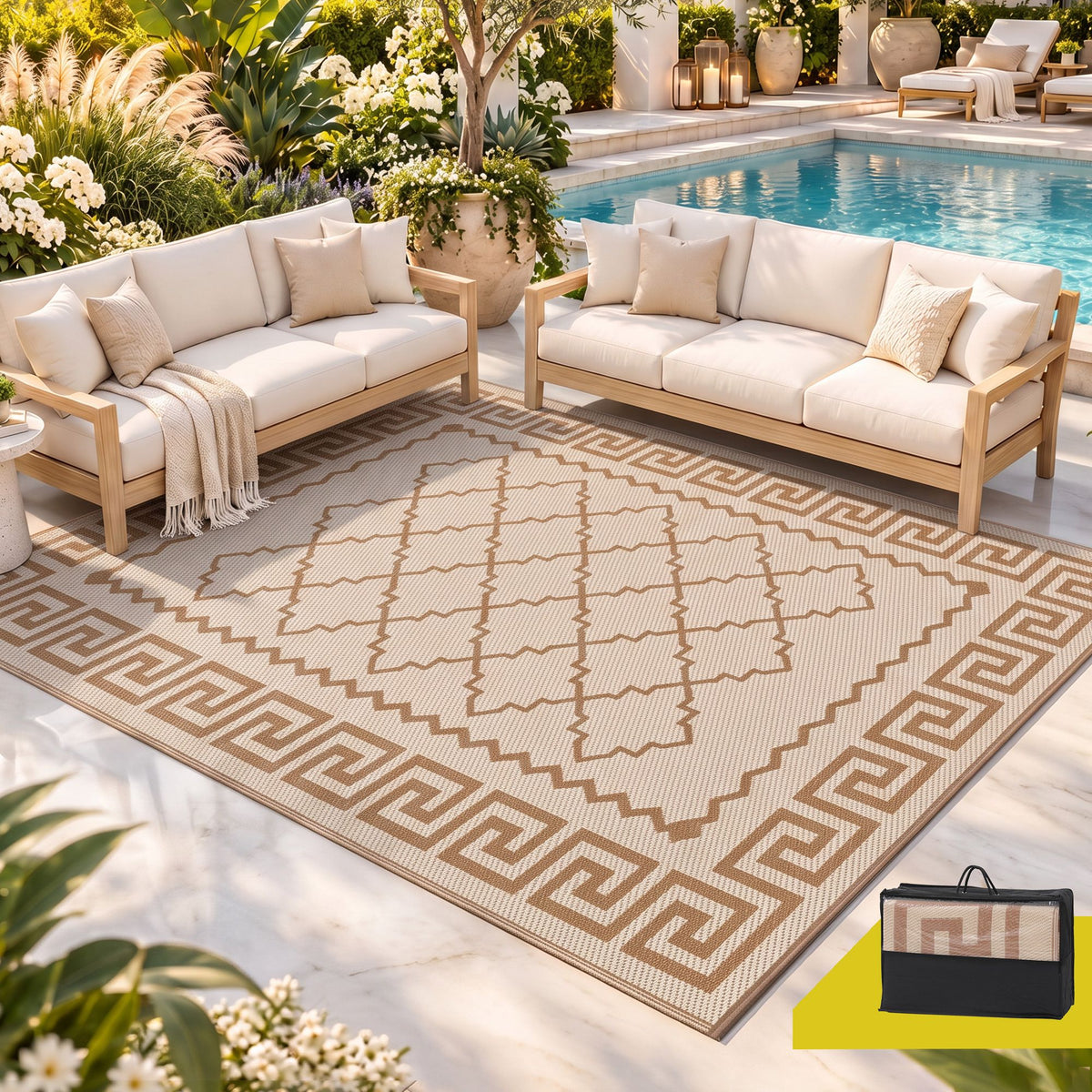 Gardeon Outdoor Rug 274x366cm Reversible Khaki