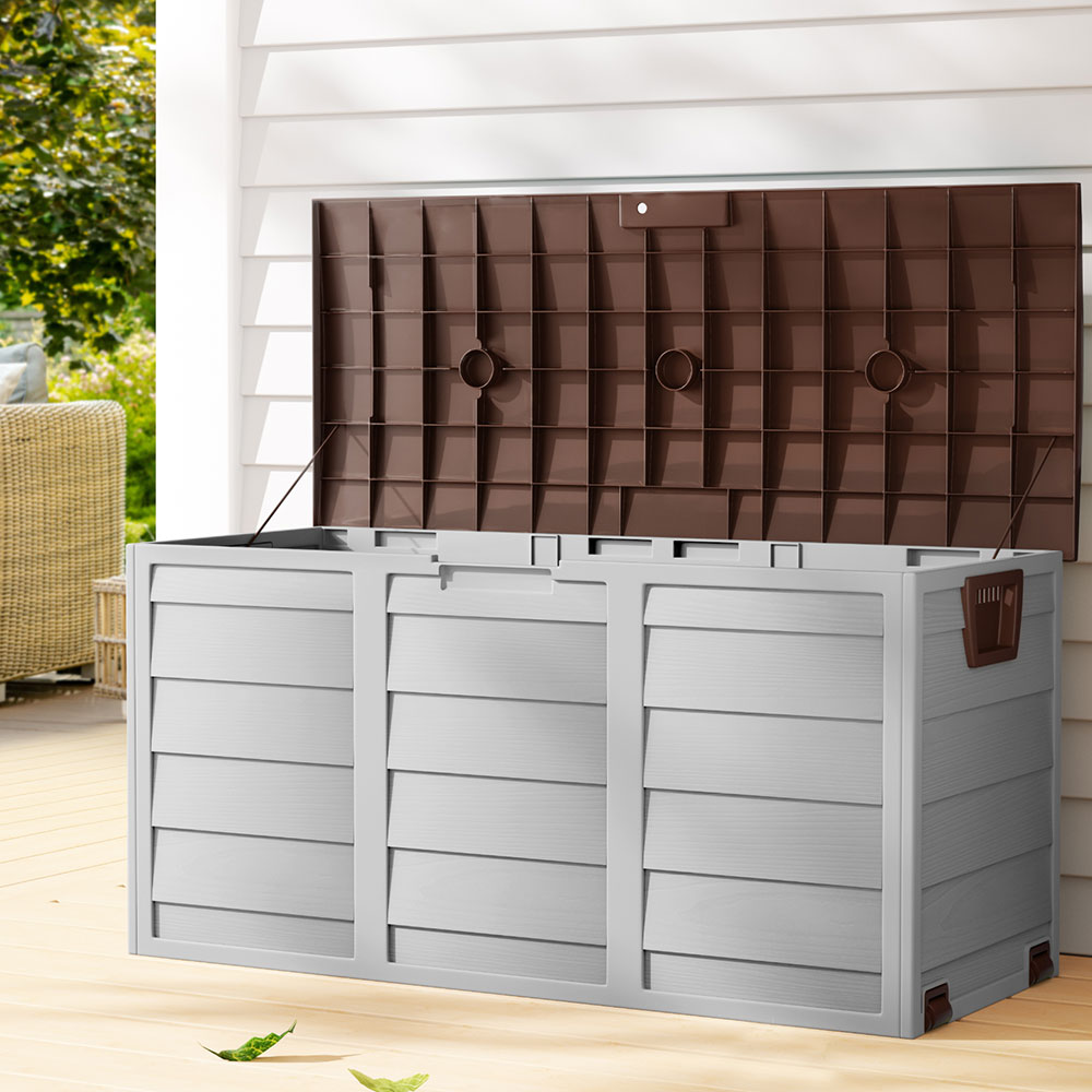 Gardeon Outdoor Storage Box 290L Lockable Organiser Brown