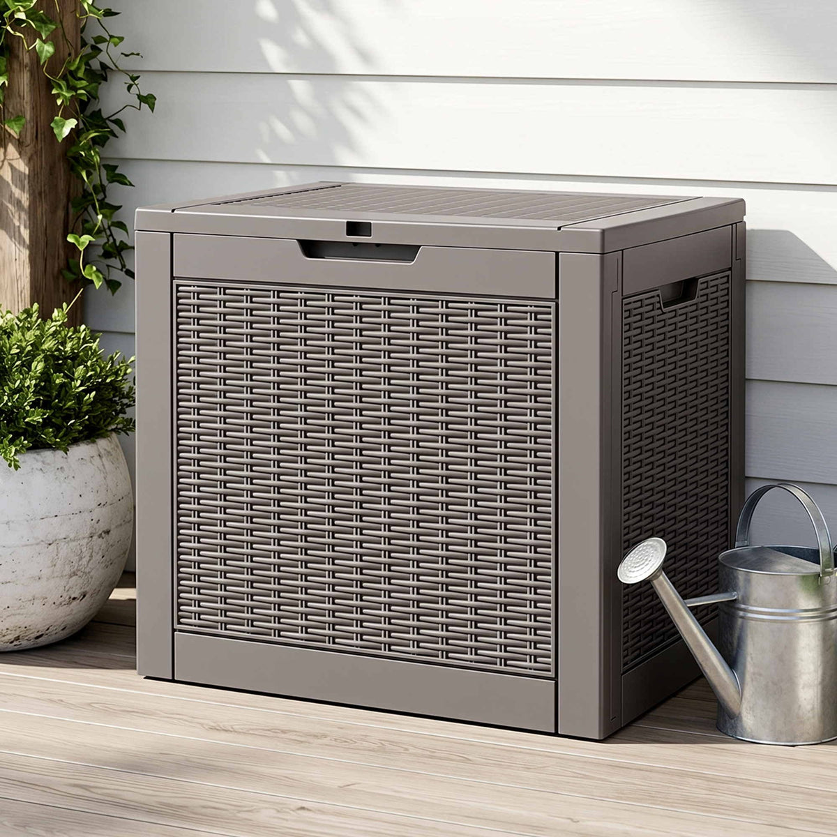 Gardeon Outdoor Storage Box 118L Lockable Rattan Texture Brown