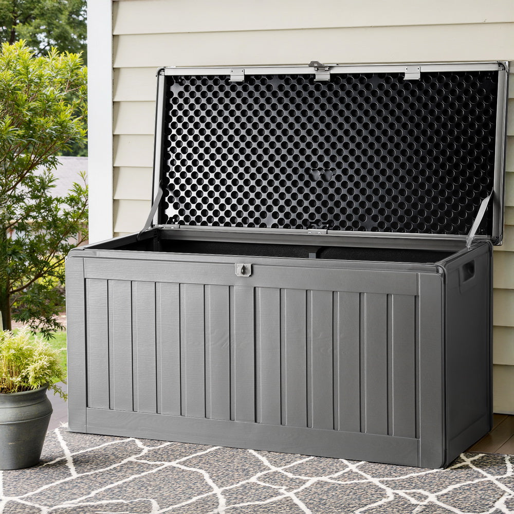 Gardeon 190L Outdoor Storage Box Lockable Garden Bench Black