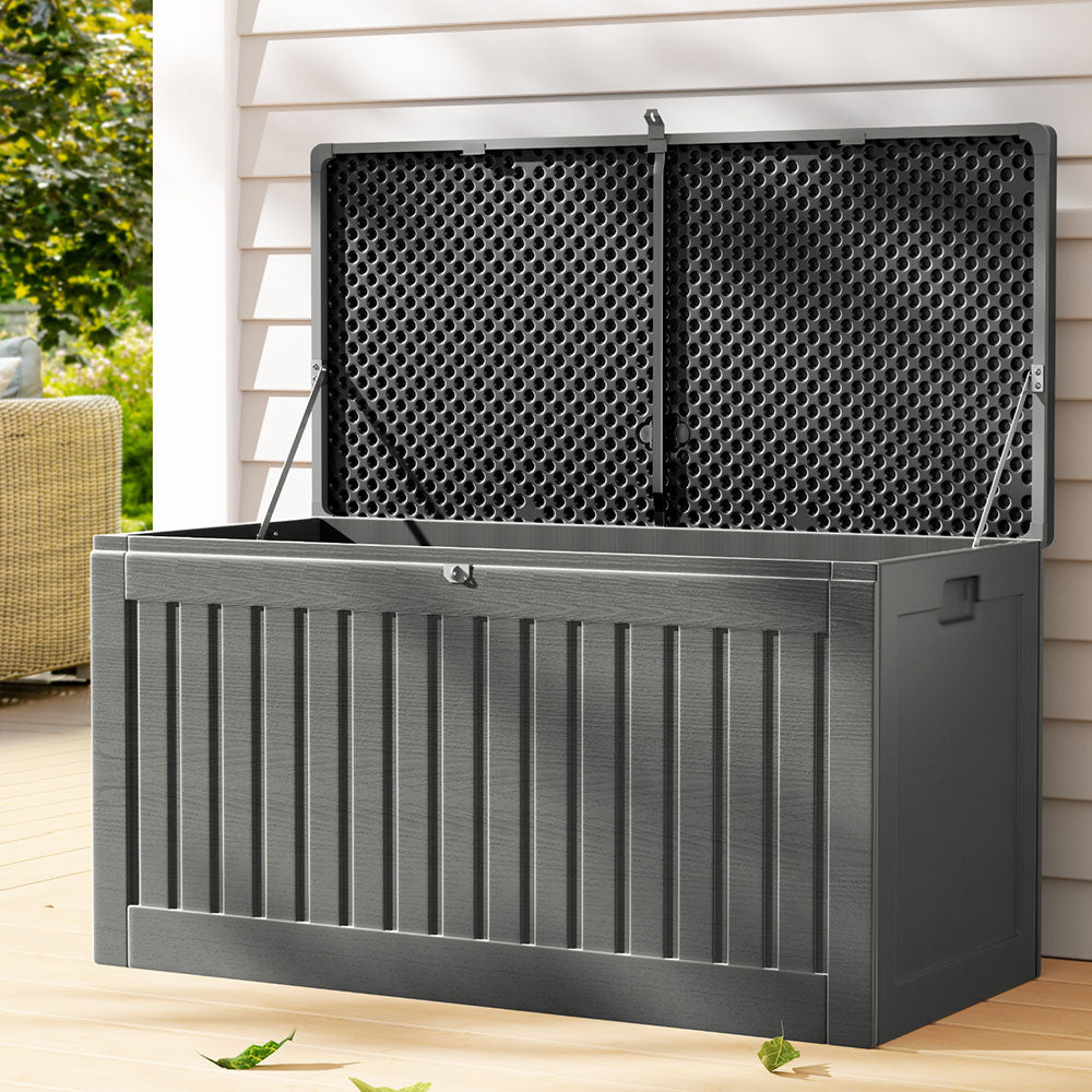 Gardeon Outdoor Storage Box 270L Lockable Garden Bench Grey