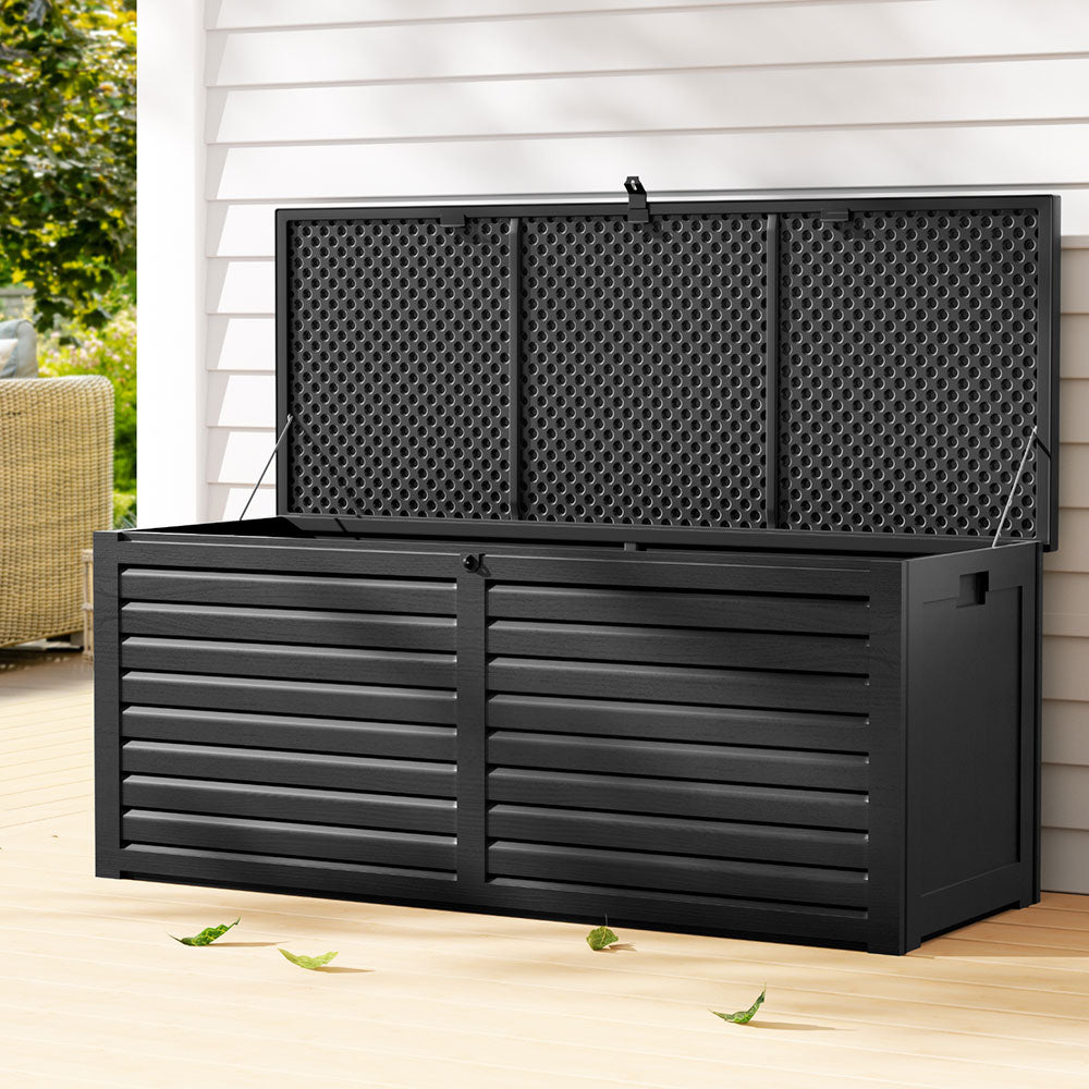 Gardeon Outdoor Storage Box 390L Lockable Bench Seat Black