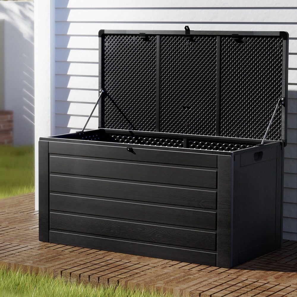 Gardeon 680L Outdoor Storage Box Lockable Garden Bench Black