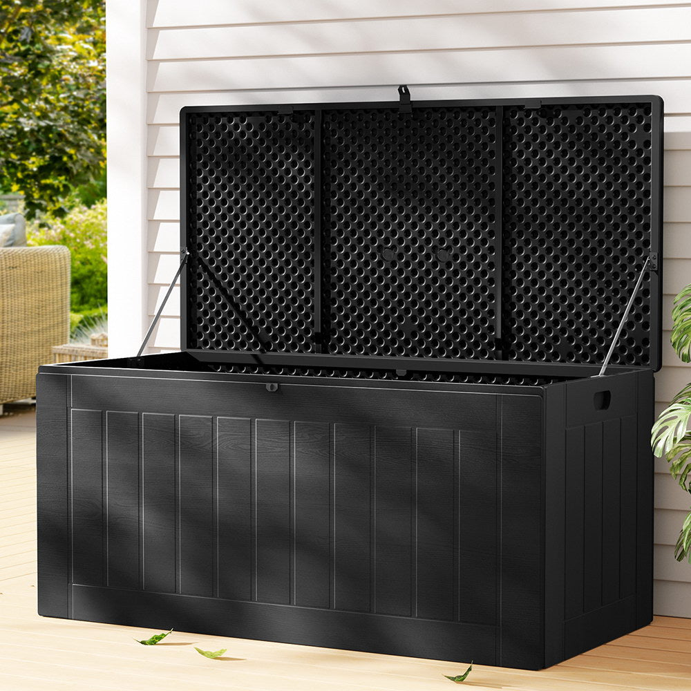 Gardeon Outdoor Storage Box 830L Lockable Bench Tool Shed All Black