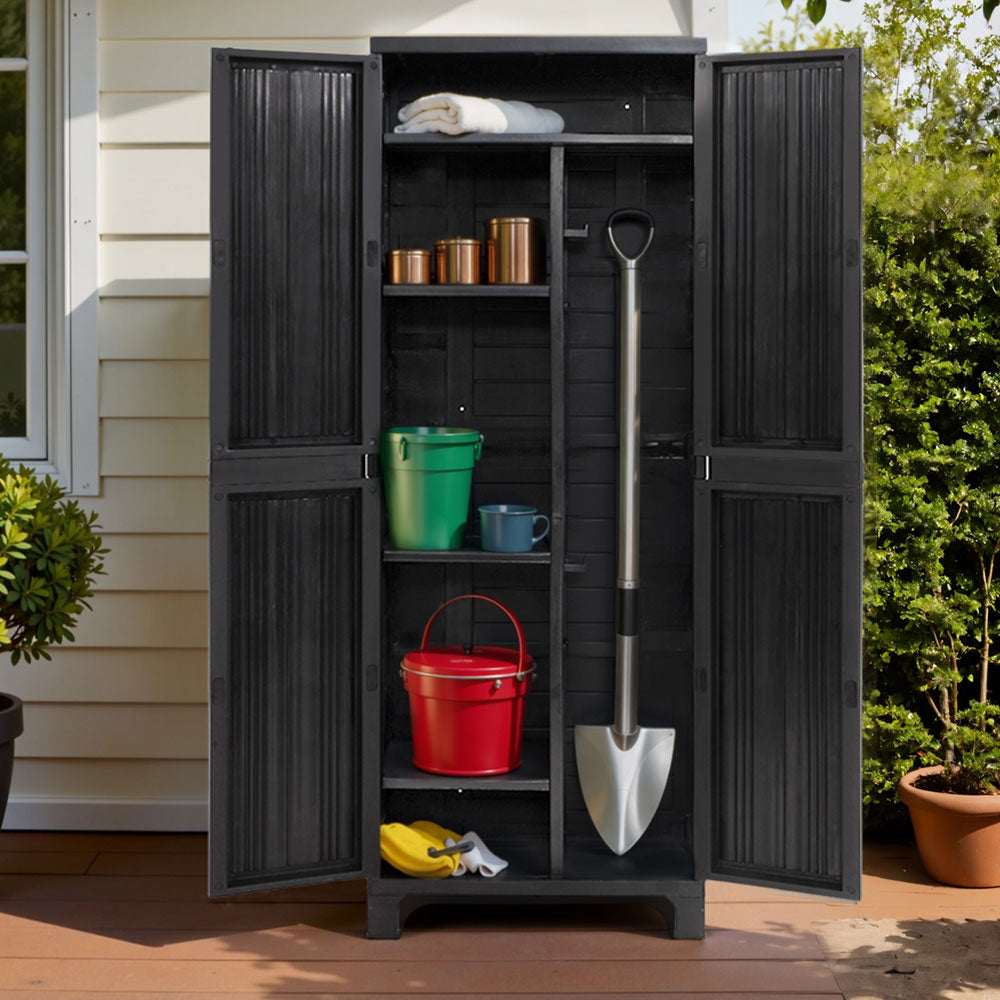 Gardeon Outdoor Storage Cabinet 173cm Lockable Cupboard Black