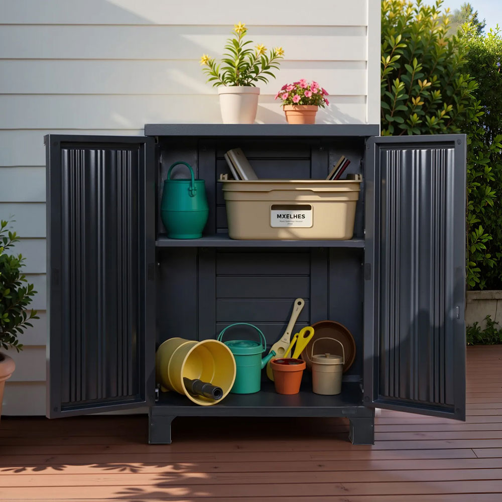 Gardeon Outdoor Storage Cabinet 92cm Lockable Black