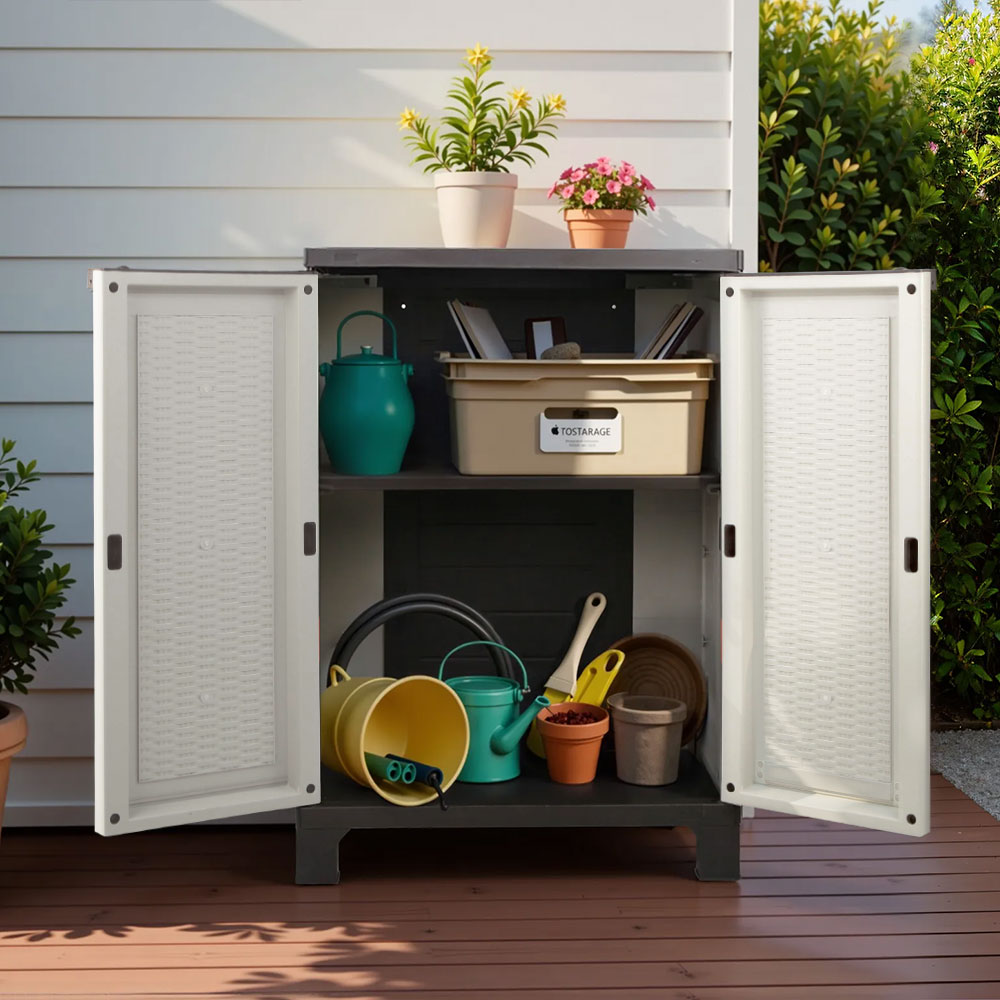 Gardeon Outdoor Storage Cabinet 92cm Lockable Half Cabinet Beige