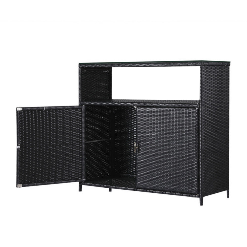 Gardeon Outdoor Wicker Storage Cabinet and Bar Table