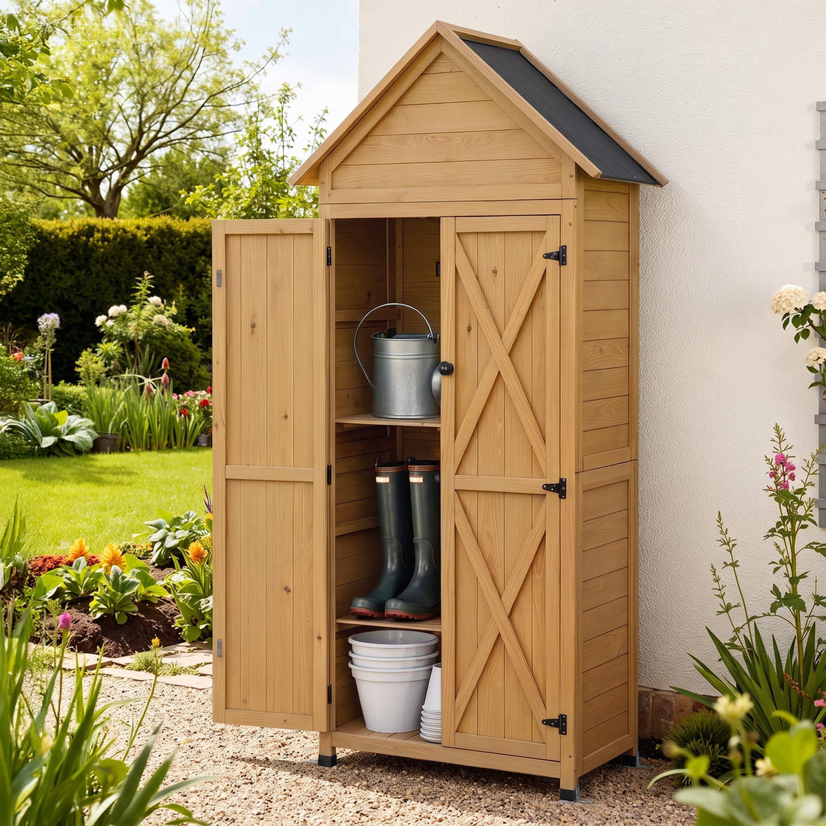Gardeon Outdoor Storage Cabinet Tool Organiser Shed Natural