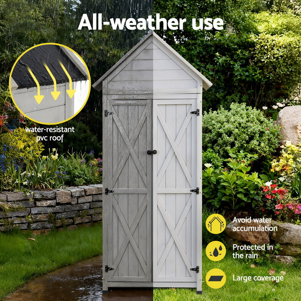Gardeon Outdoor Storage Cabinet Lockable Tool Shed Grey