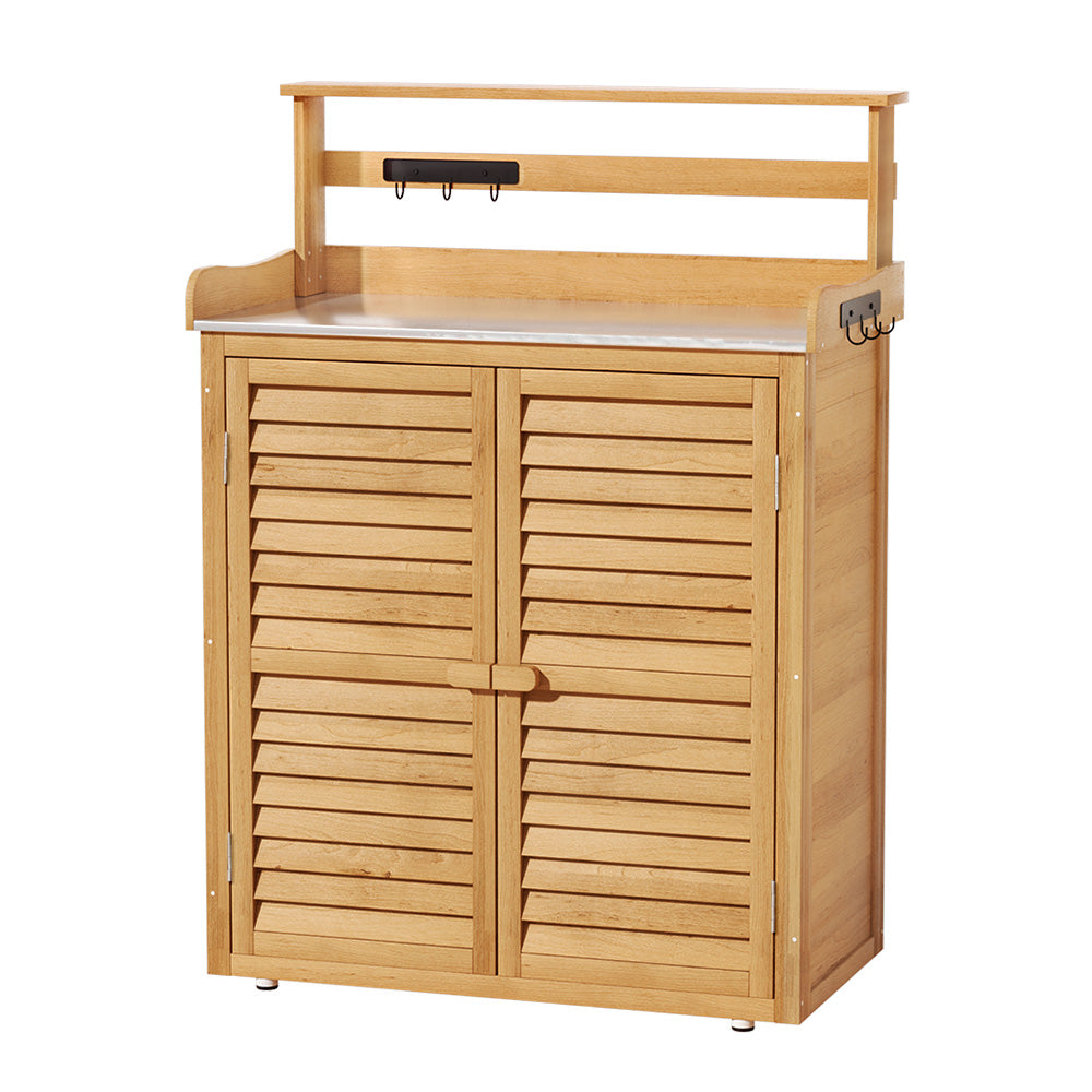 Gardeon Outdoor Potting Bench Storage Cabinet Natural Fir