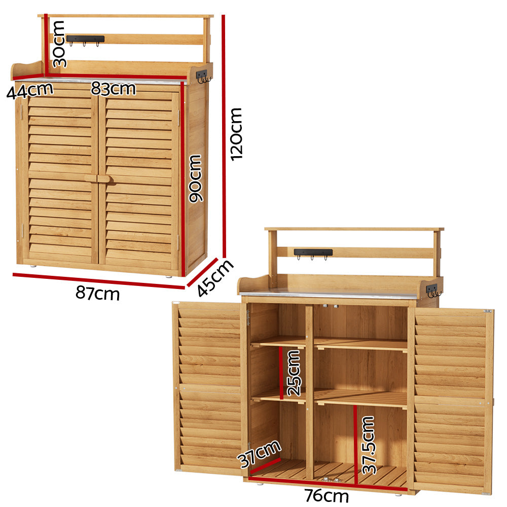 Gardeon Outdoor Potting Bench Storage Cabinet Natural Fir