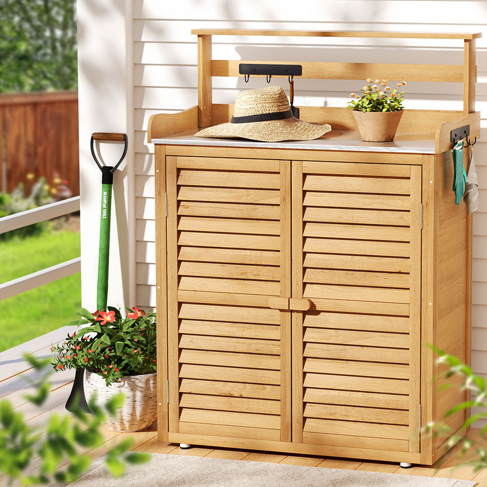Gardeon Outdoor Storage Cabinet with Potting Bench and Shelves