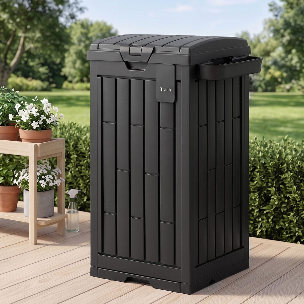 Gardeon Outdoor Trash Can 110L Black Patio Hideaway Bin
