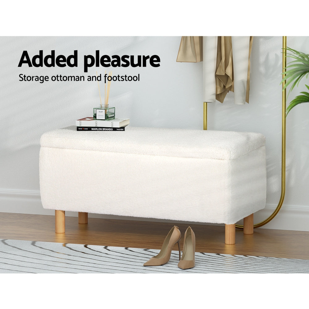 Teddy 99cm Storage Ottoman Blanket Box White