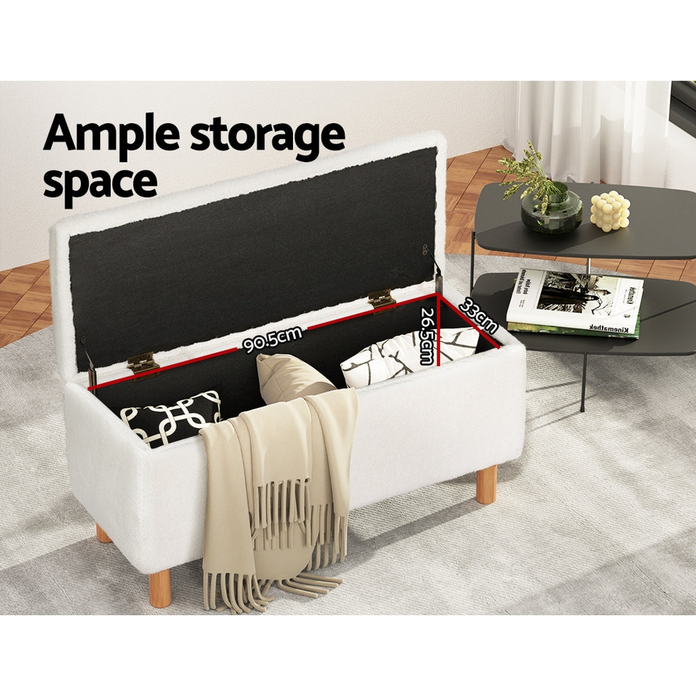 Teddy 99cm Storage Ottoman Blanket Box White