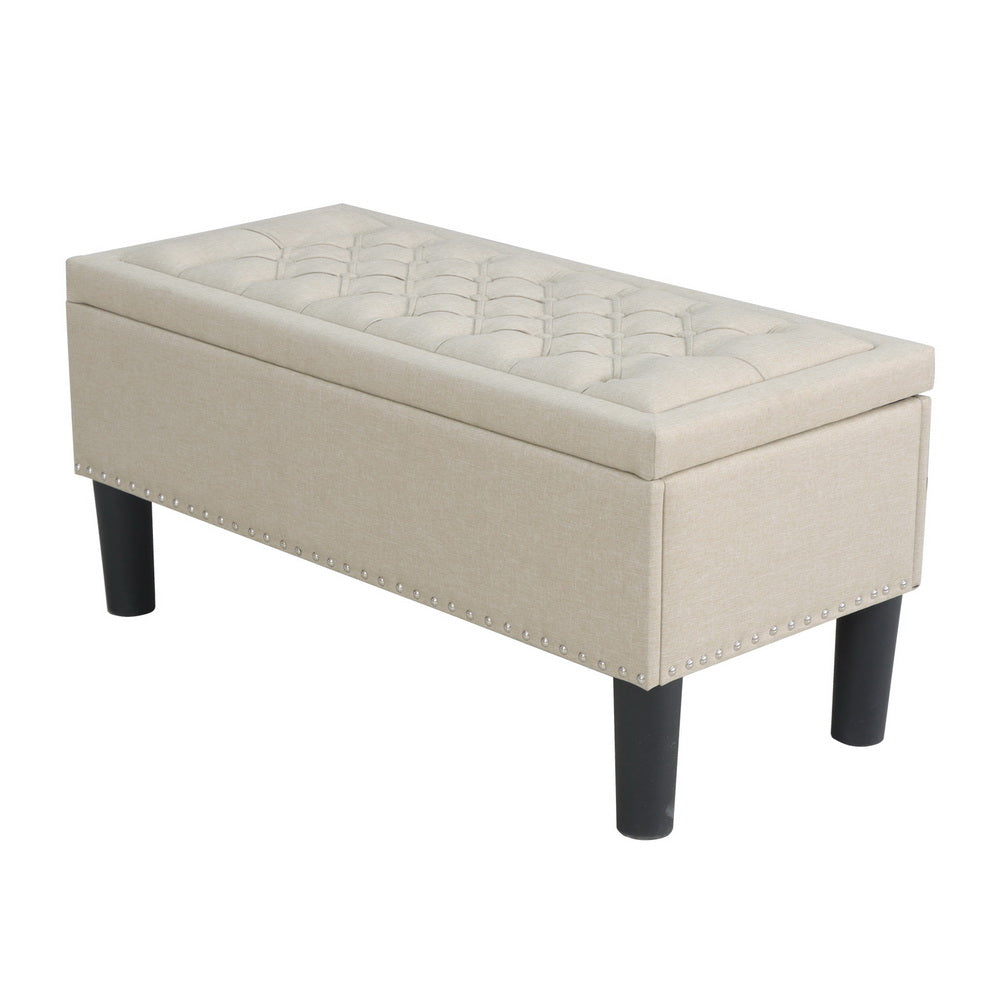Artiss Storage Ottoman Blanket Box 96cm Taupe Faux Linen