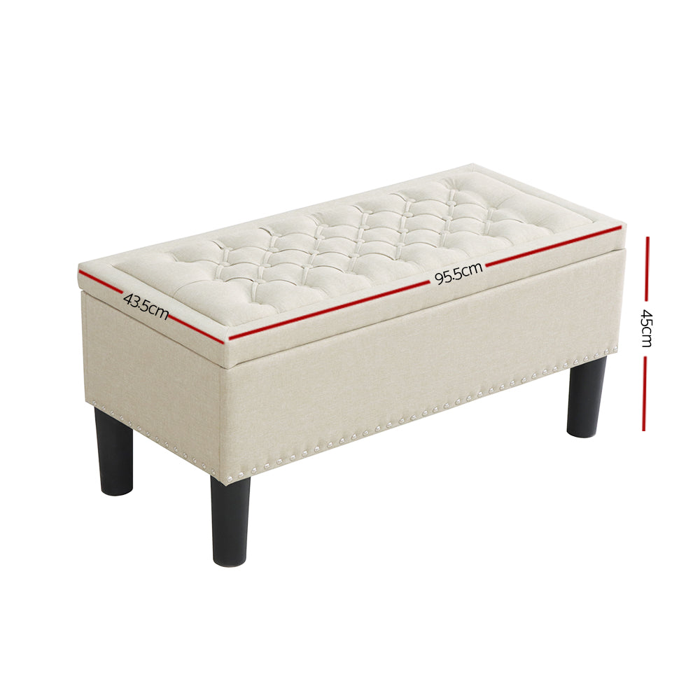 Artiss 96cm Ottoman Blanket Box Linen Taupe