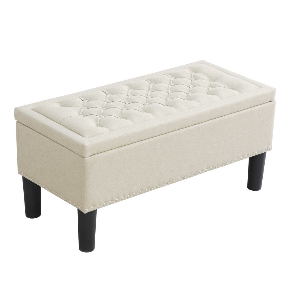 Artiss 96cm Ottoman Blanket Box Linen Taupe