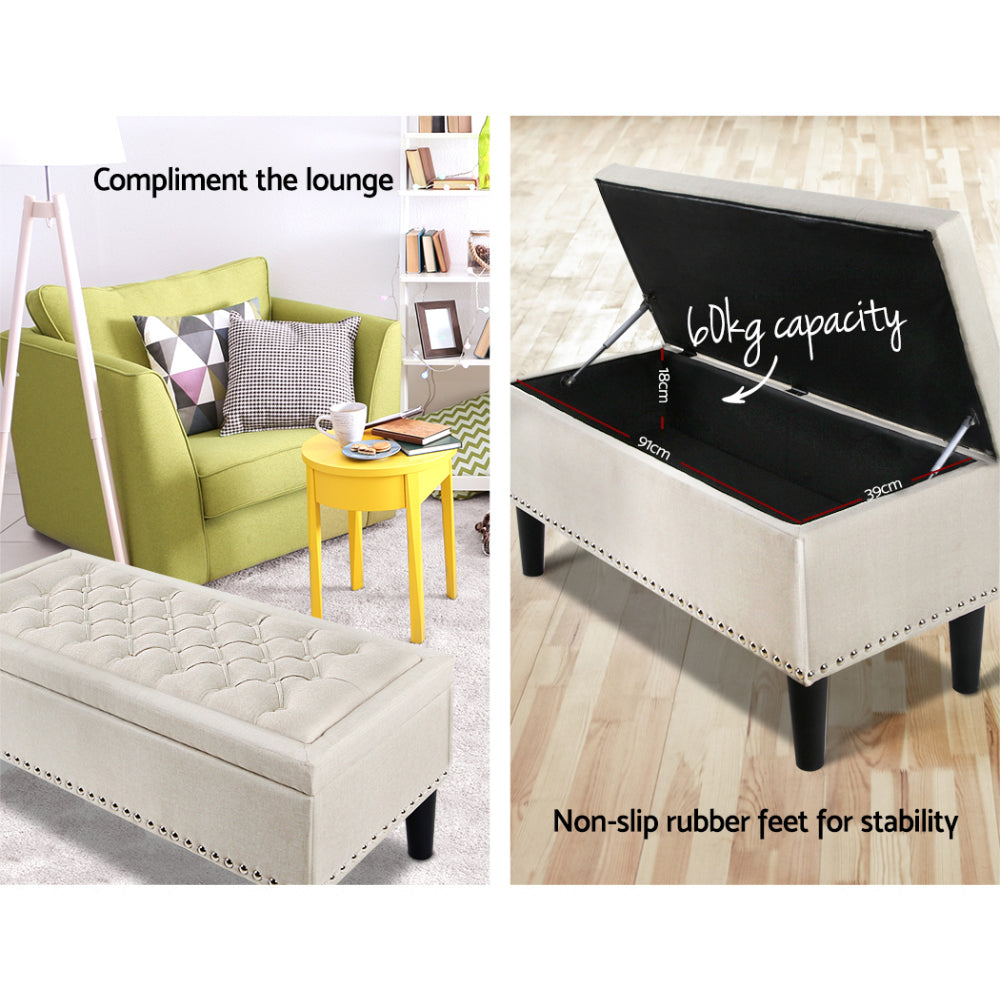 Artiss 96cm Ottoman Blanket Box Linen Taupe