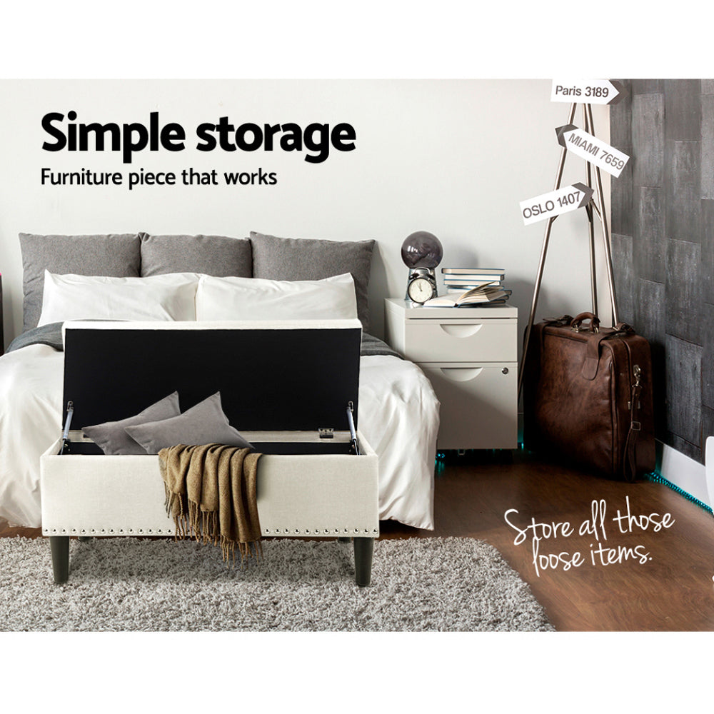 Artiss 96cm Ottoman Blanket Box Linen Taupe
