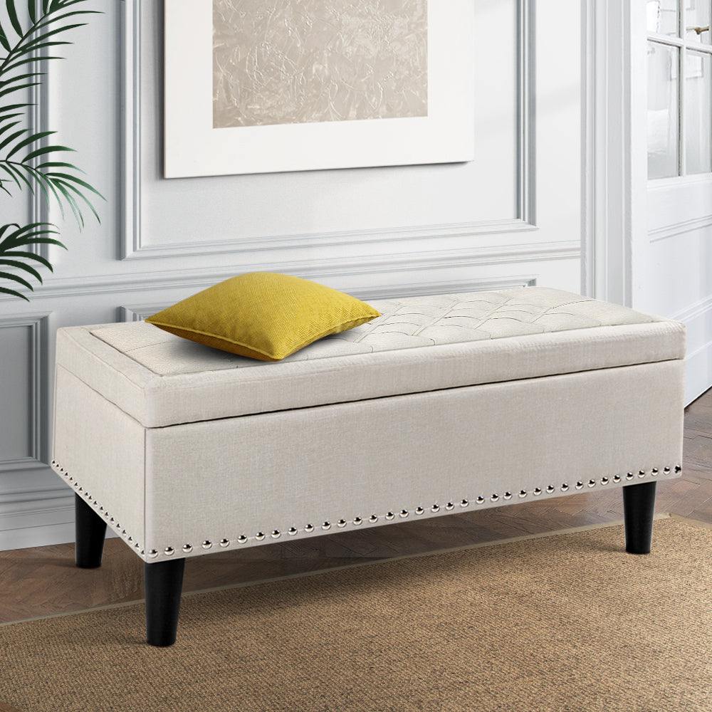 Artiss 96cm Ottoman Blanket Box Linen Taupe