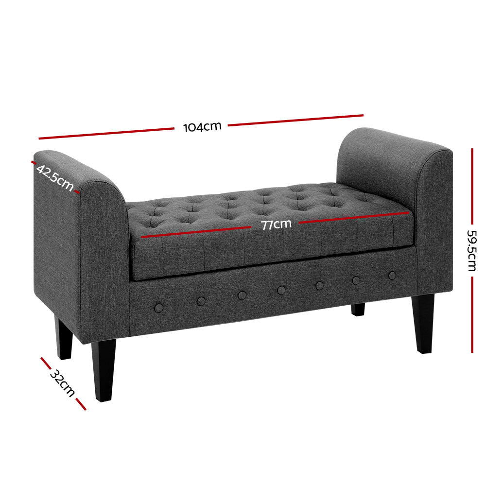 Artiss 104cm Storage Ottoman Blanket Box Linen Grey