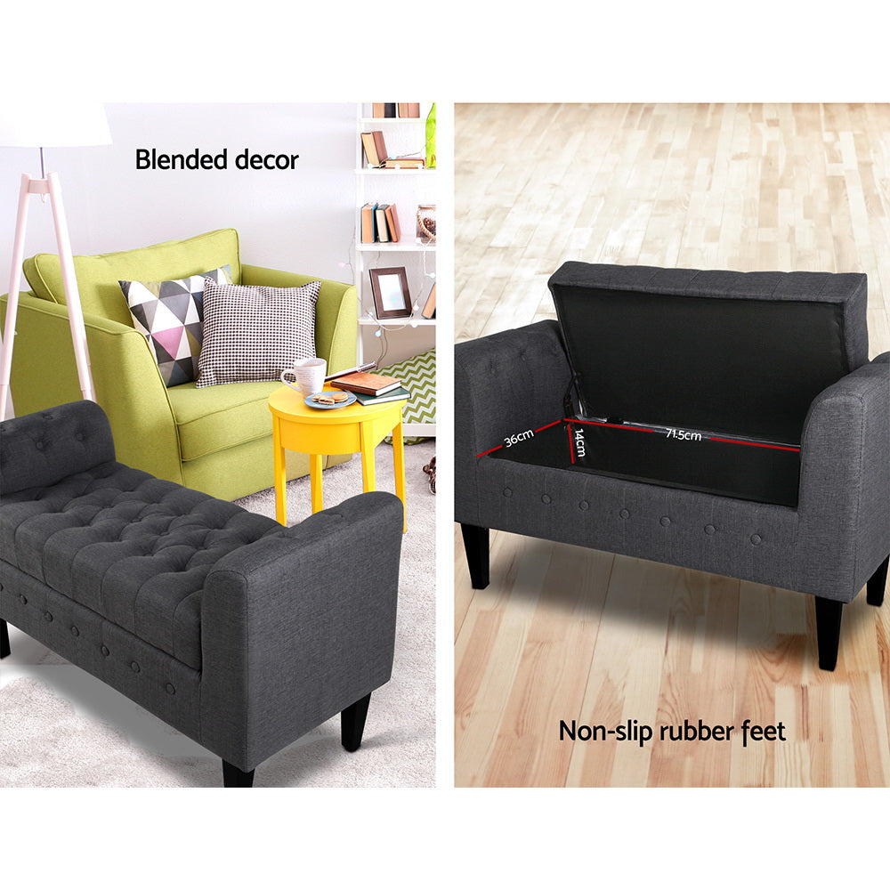 Artiss 104cm Storage Ottoman Blanket Box Linen Grey